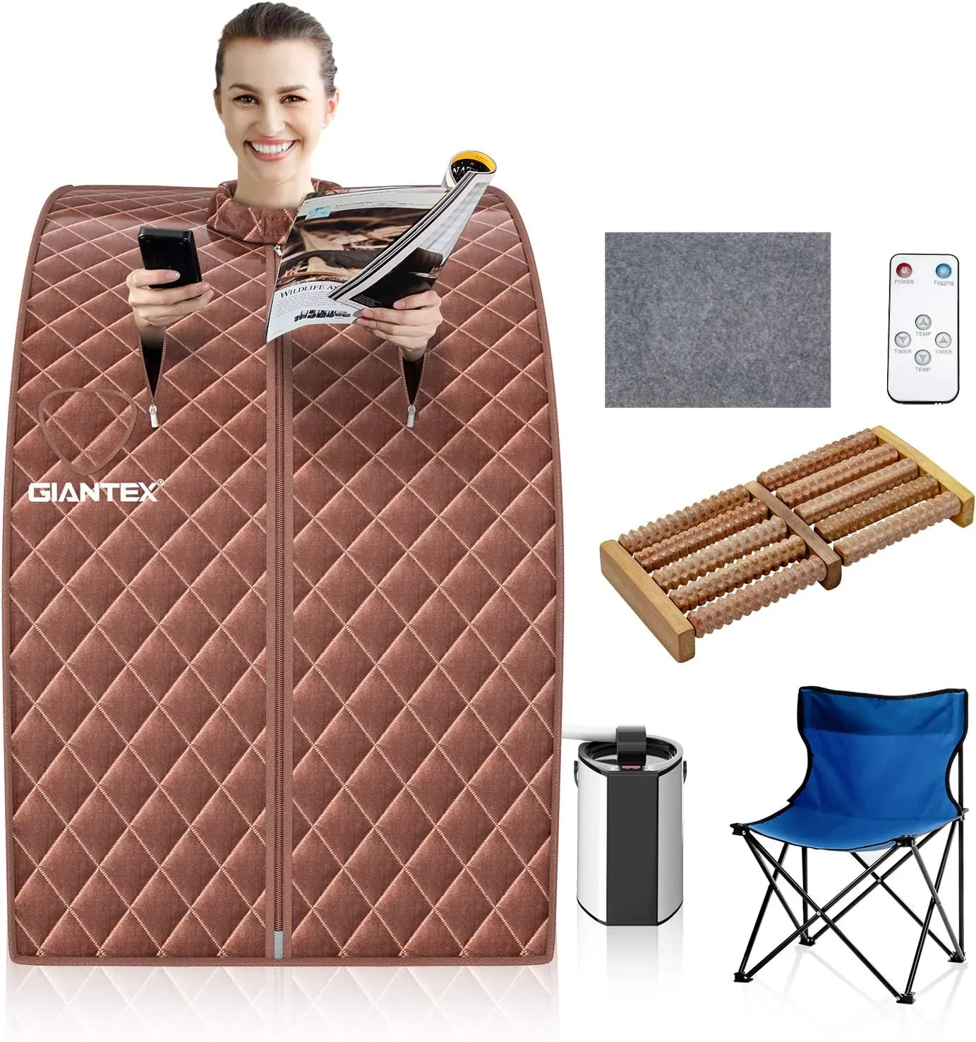 Giantex Portable Steam Sauna, Personal Therapeutic Sauna for Detox, Temperature & Timer Adjustable