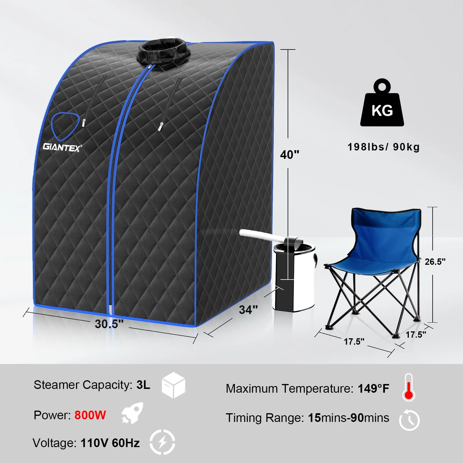Giantex Portable Steam Sauna, Personal Therapeutic Sauna for Detox, Temperature & Timer Adjustable