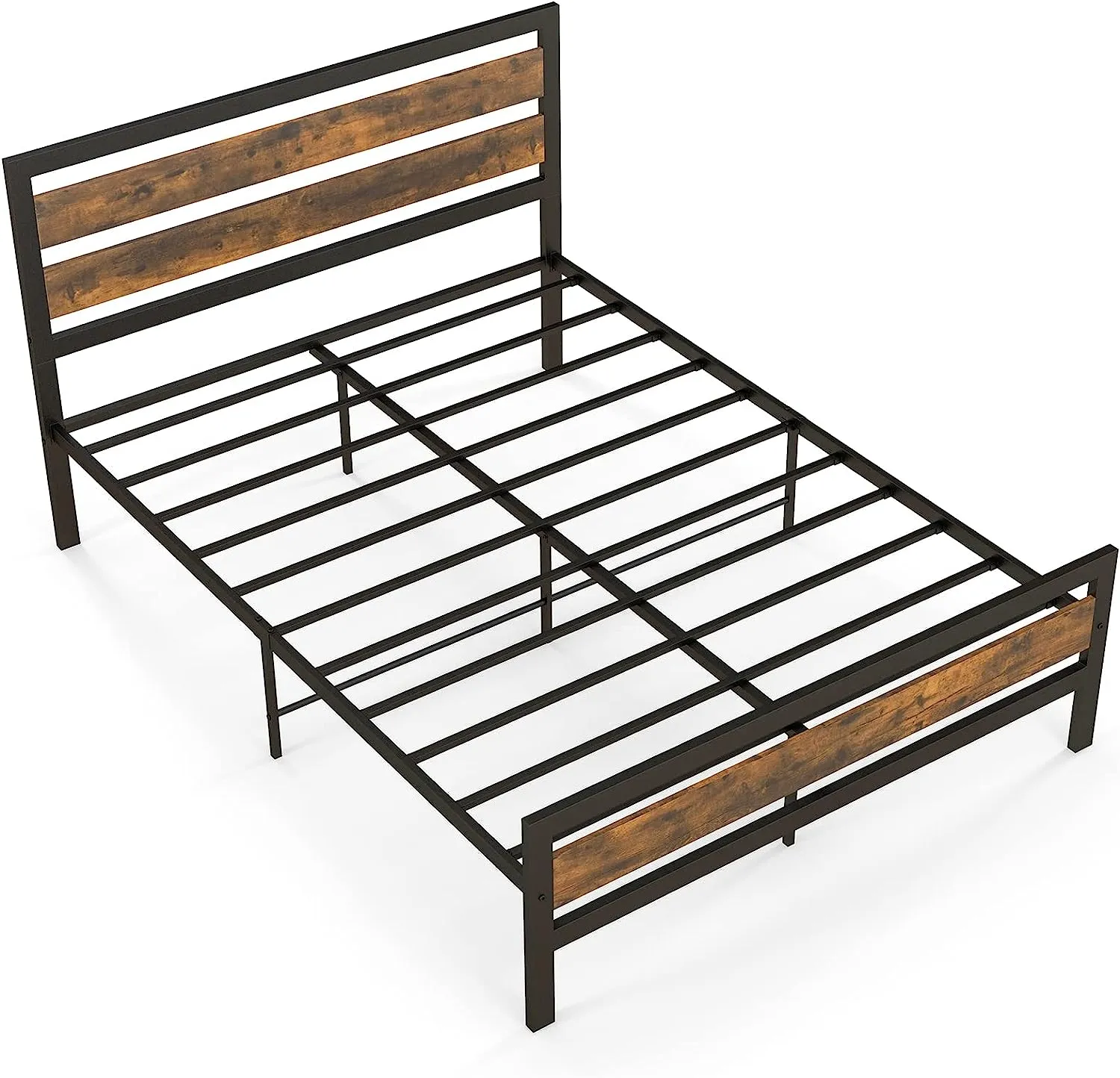 Giantex Queen Metal Platform Bed Frame with Wooden Headboard & Footboard, Rustic Brown