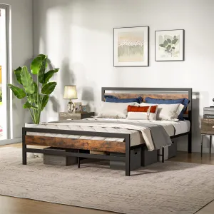 Giantex Queen Metal Platform Bed Frame with Wooden Headboard & Footboard, Rustic Brown bed frame, queen bed