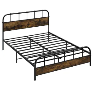 Giantex Queen Size Metal Bed Frame with Wood Headboard, Industrial Platform Bed Frame with Heavy Duty Metal Slat bed frame, queen bed