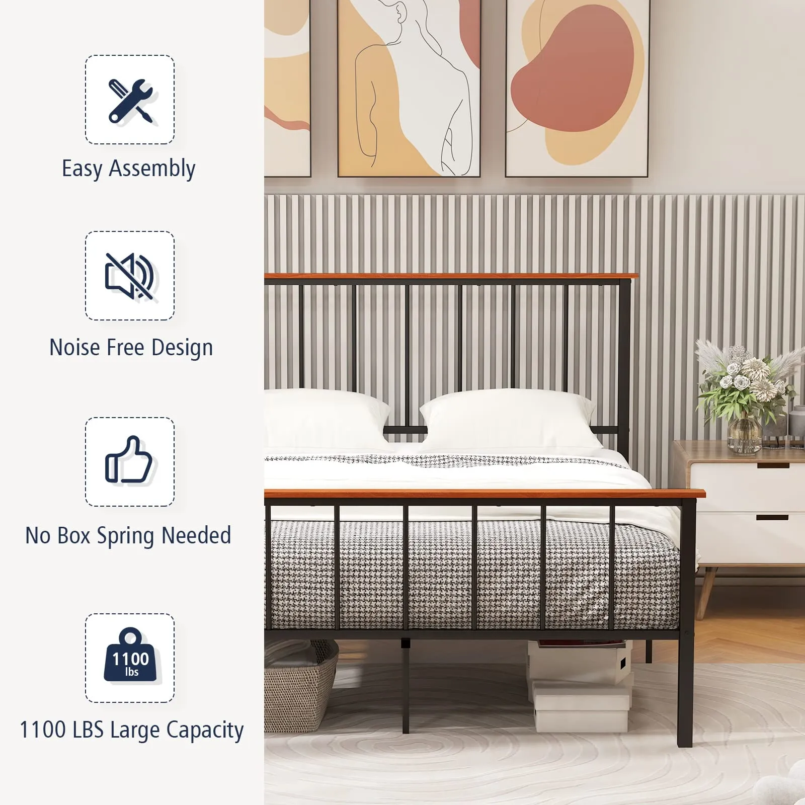 Giantex Queen/Full Size Metal Platform Bed Frame with Spindle Headboard & Footboard, Black