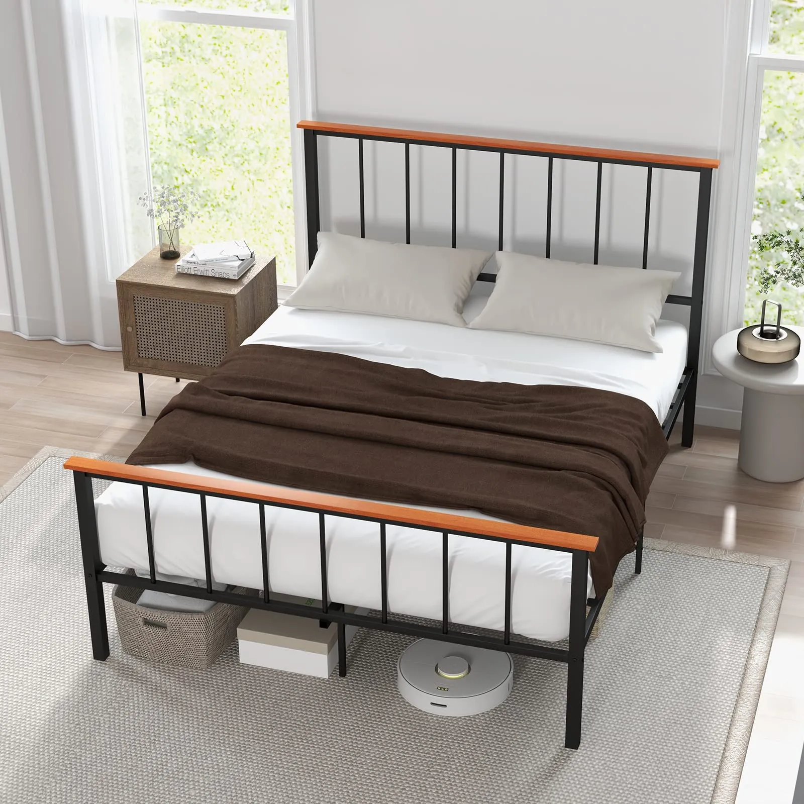 Giantex Queen/Full Size Metal Platform Bed Frame with Spindle Headboard & Footboard, Black
