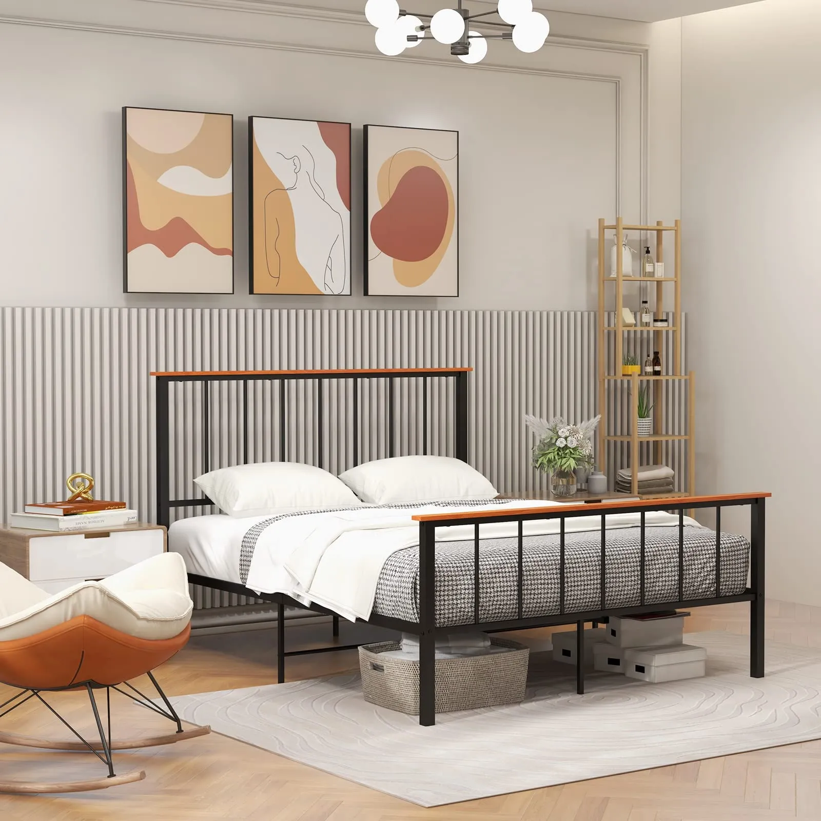 Giantex Queen/Full Size Metal Platform Bed Frame with Spindle Headboard & Footboard, Black
