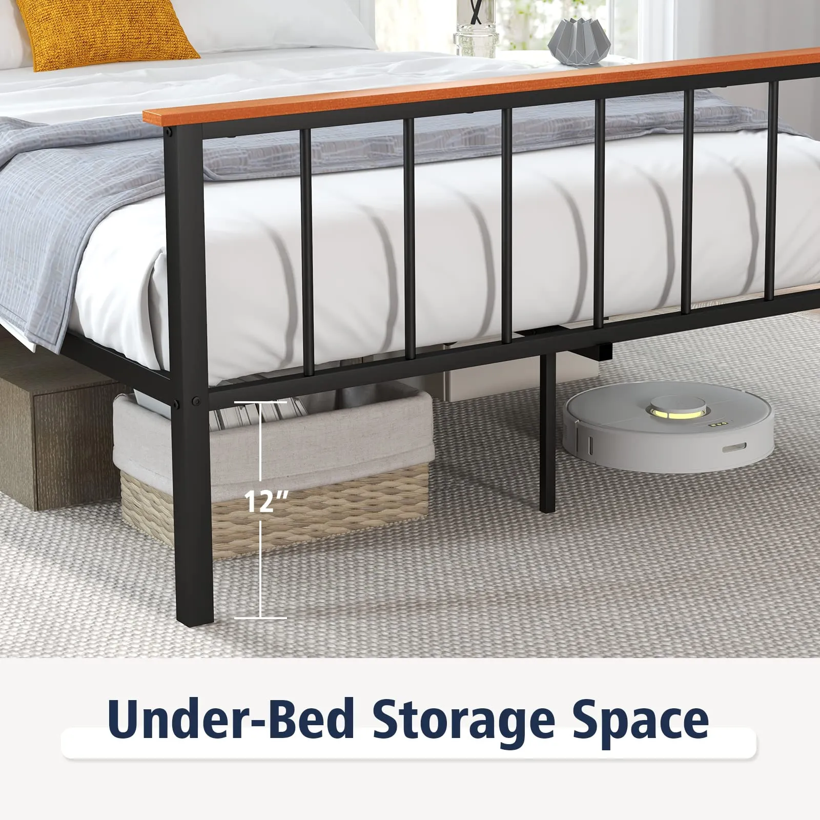 Giantex Queen/Full Size Metal Platform Bed Frame with Spindle Headboard & Footboard, Black