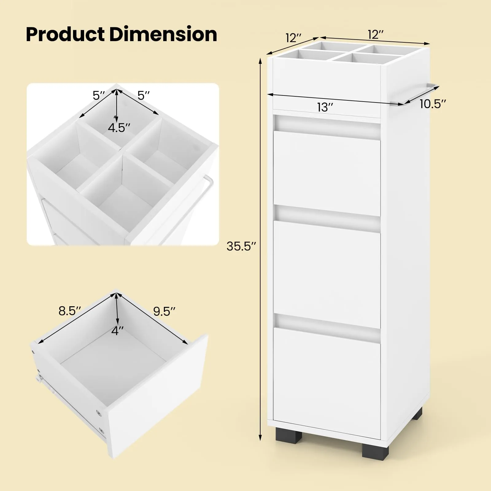 Giantex Small Bathroom Storage Cabinet - Narrow Space-saving Bathroom Cabinet with 3 Drawers