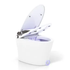 Giantex Smart Toilet, Elongated Bidet Toilet with Adjustable Heated Seat, Dryer, Night Light, Auto Open/Close, Foot Sensor bathroom organizer, toilet brush holder