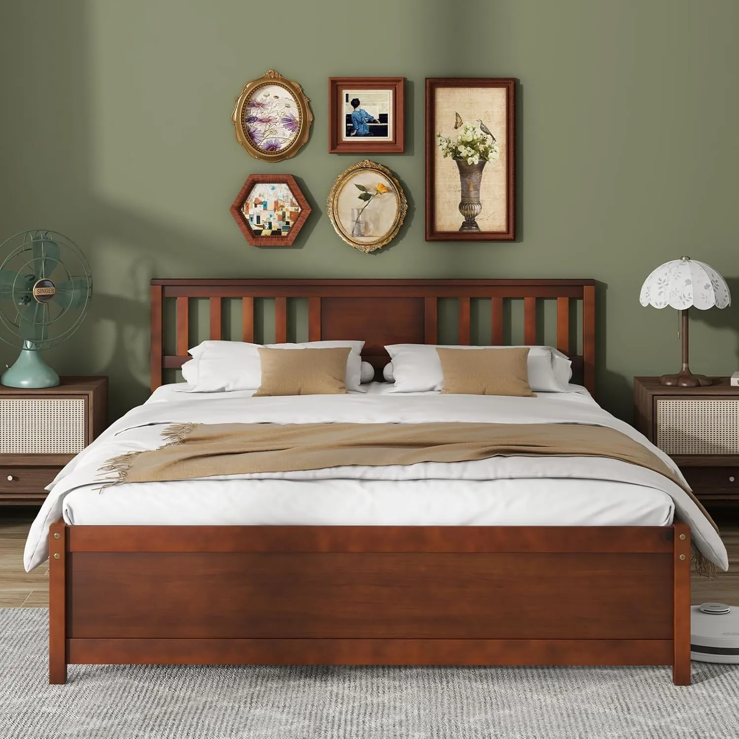 Giantex Solid Wood Platform Bed Frame, Mid Century Full Bed Frame with Headboard
