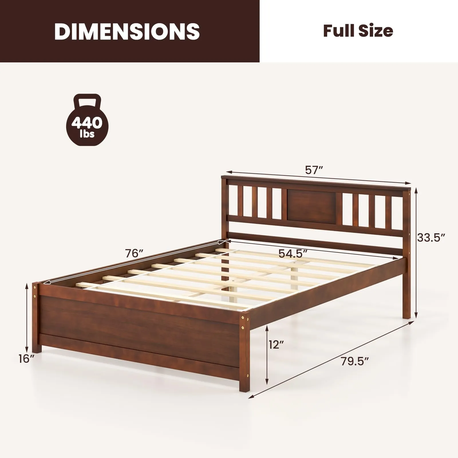 Giantex Solid Wood Platform Bed Frame, Mid Century Full Bed Frame with Headboard