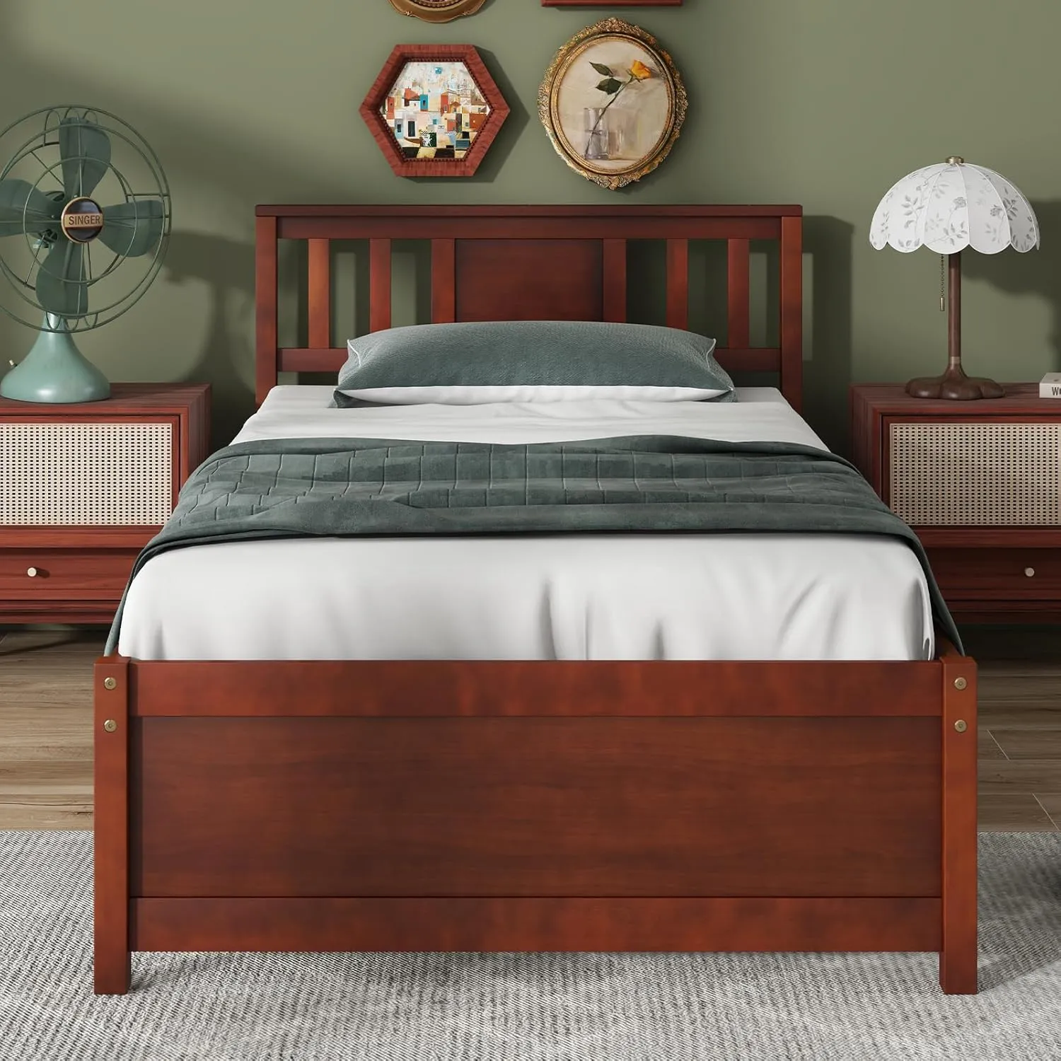 Giantex Solid Wood Platform Bed Frame, Mid Century Full Bed Frame with Headboard