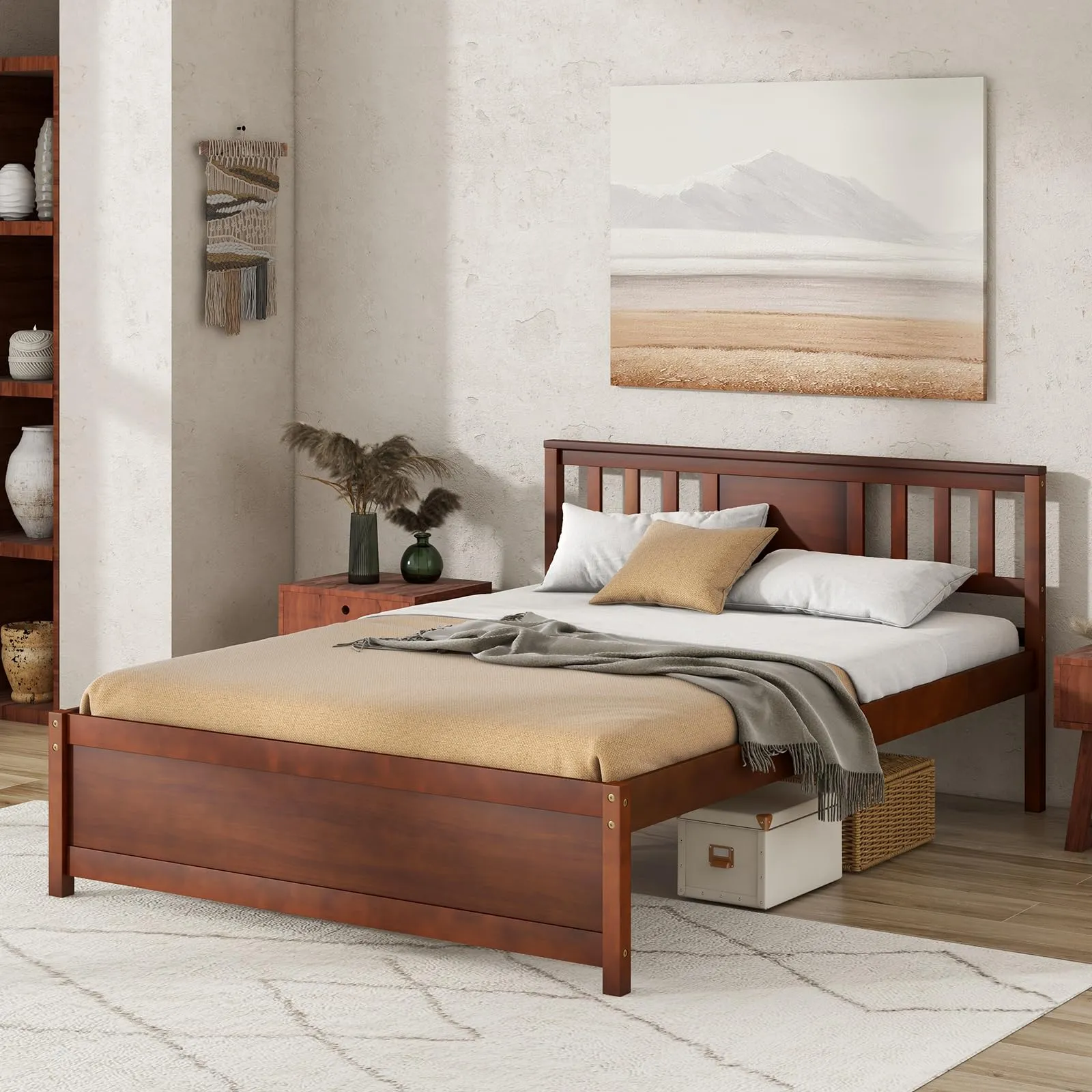 Giantex Solid Wood Platform Bed Frame, Mid Century Full Bed Frame with Headboard