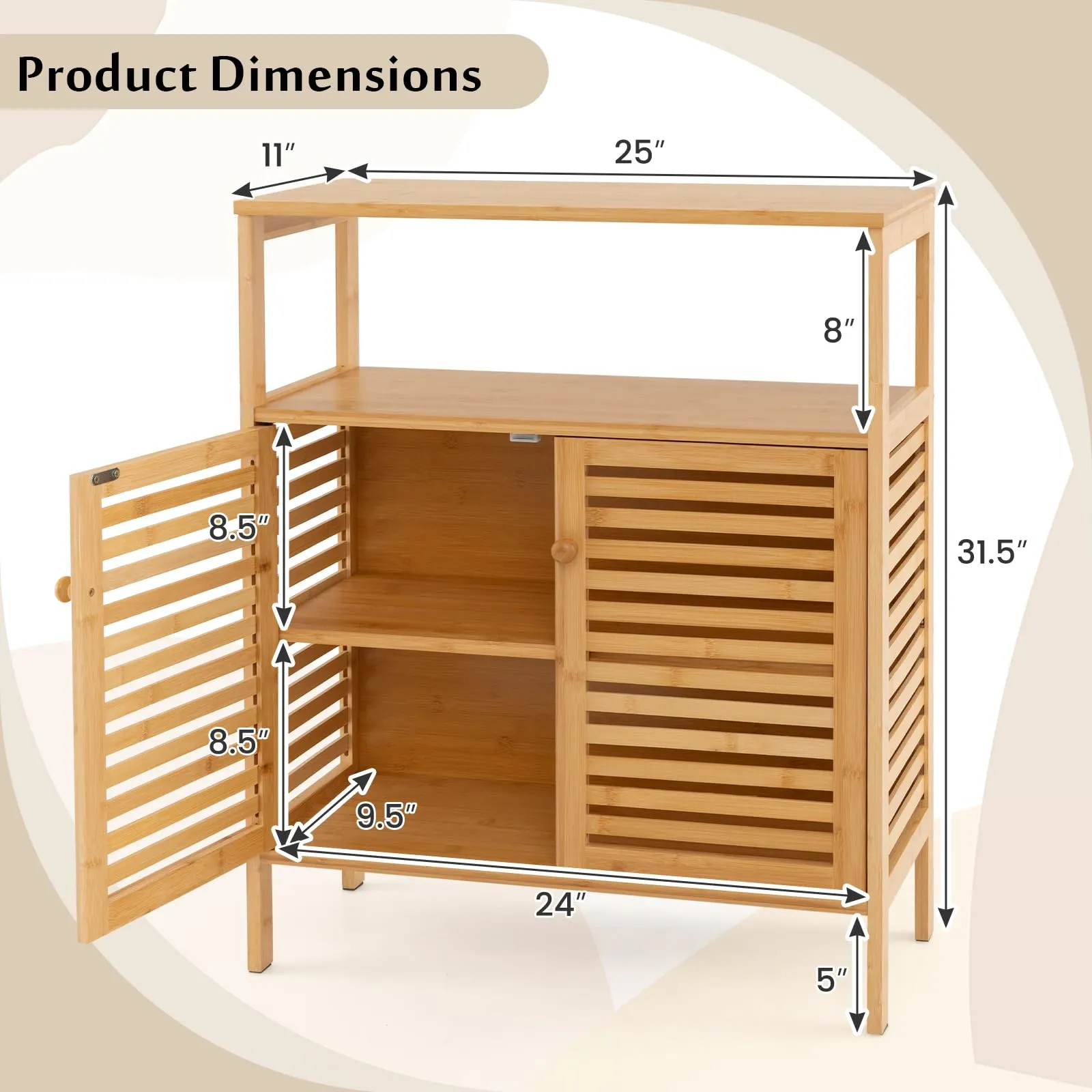 Giantex Storage Cabinet, Bamboo Bathroom Floor Cabinet with Double Louvered Doors