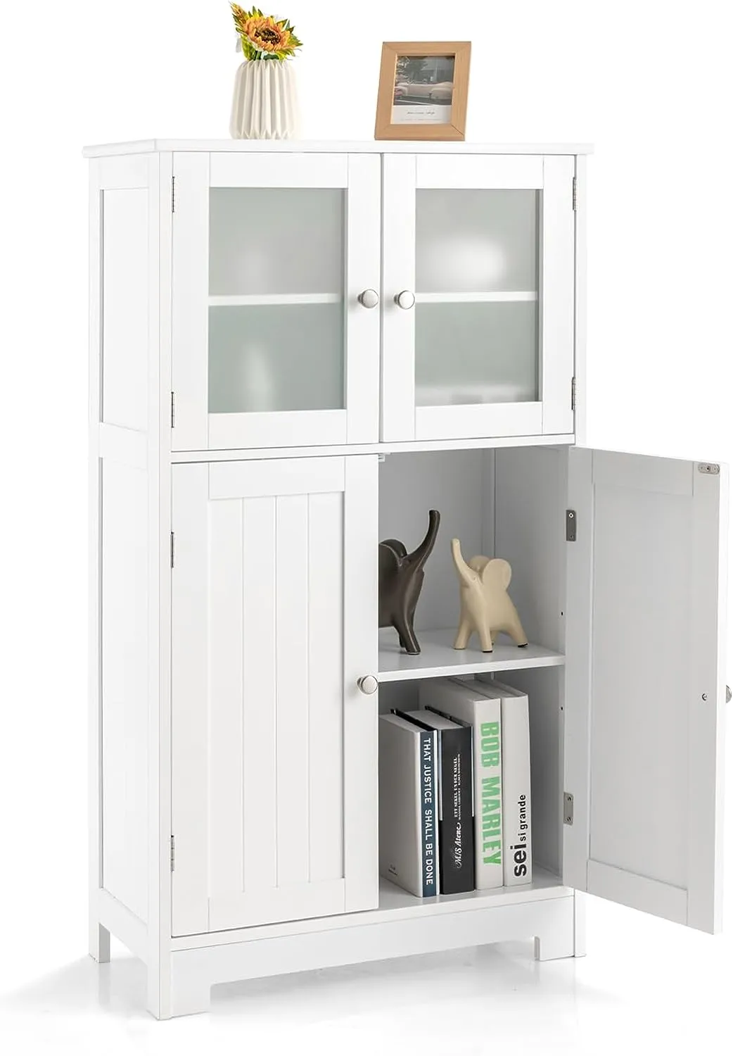Giantex Storage Cabinet with Doors - Bathroom Floor Cabinet, Freestanding Tall Cabinet