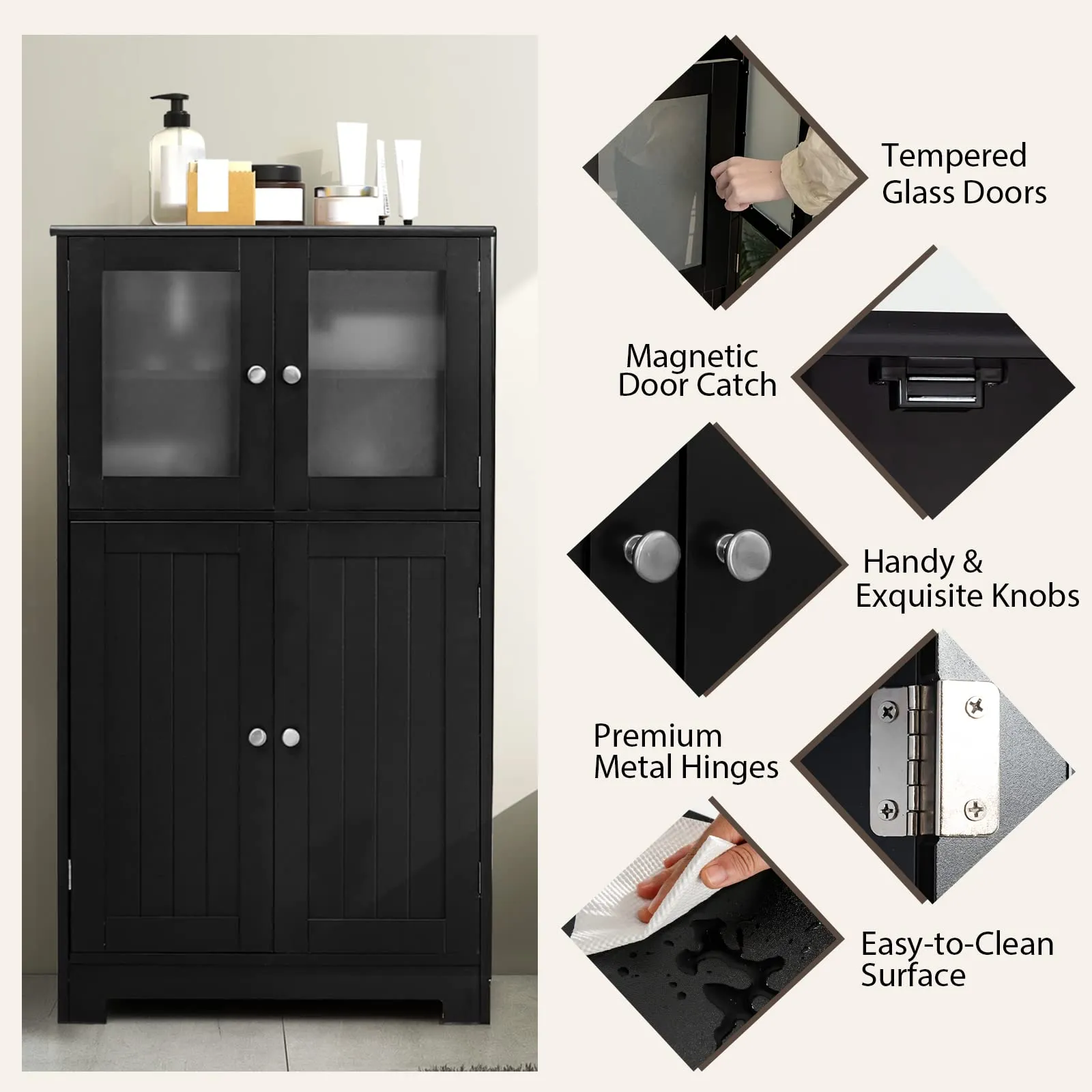 Giantex Storage Cabinet with Doors - Bathroom Floor Cabinet, Freestanding Tall Cabinet