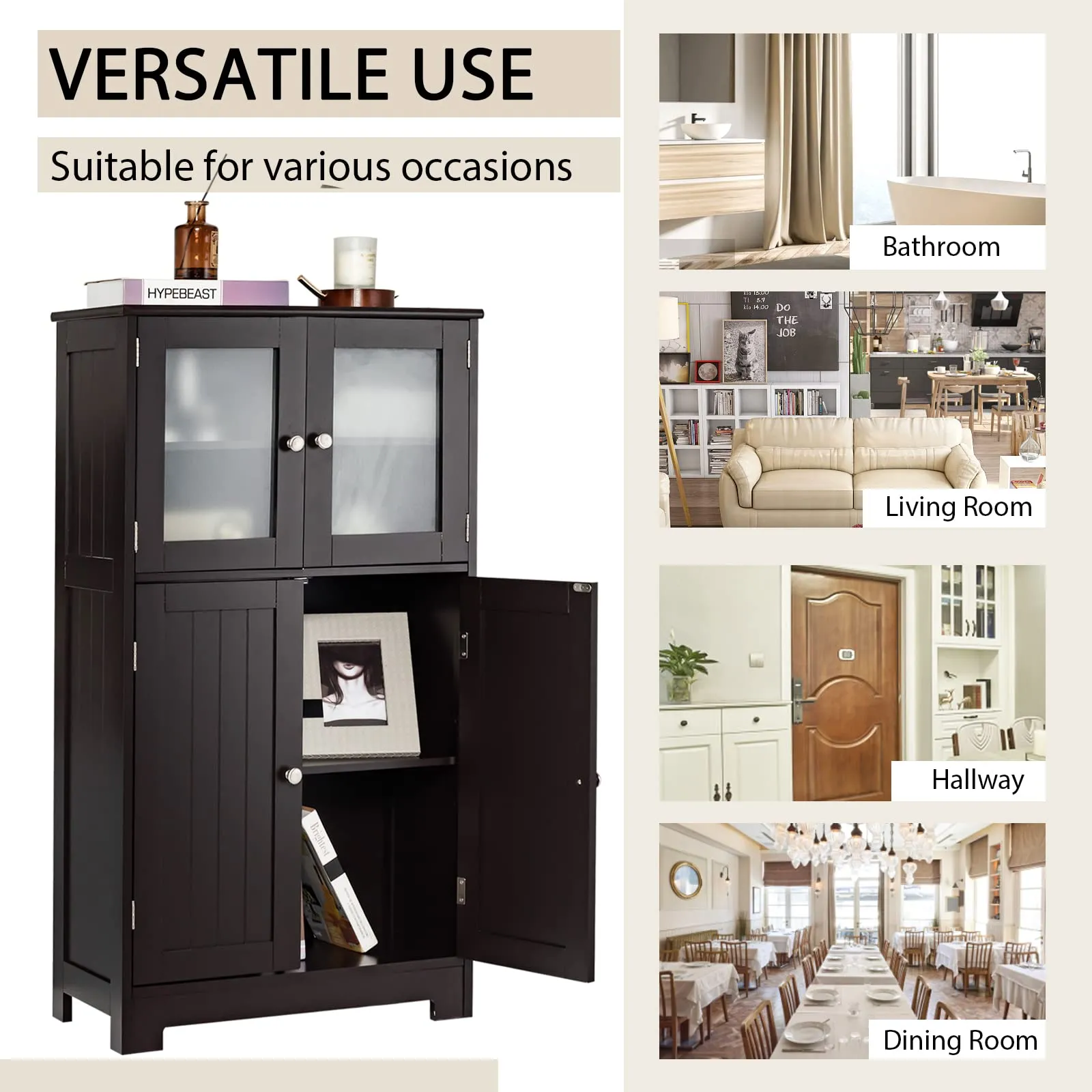 Giantex Storage Cabinet with Doors - Bathroom Floor Cabinet, Freestanding Tall Cabinet