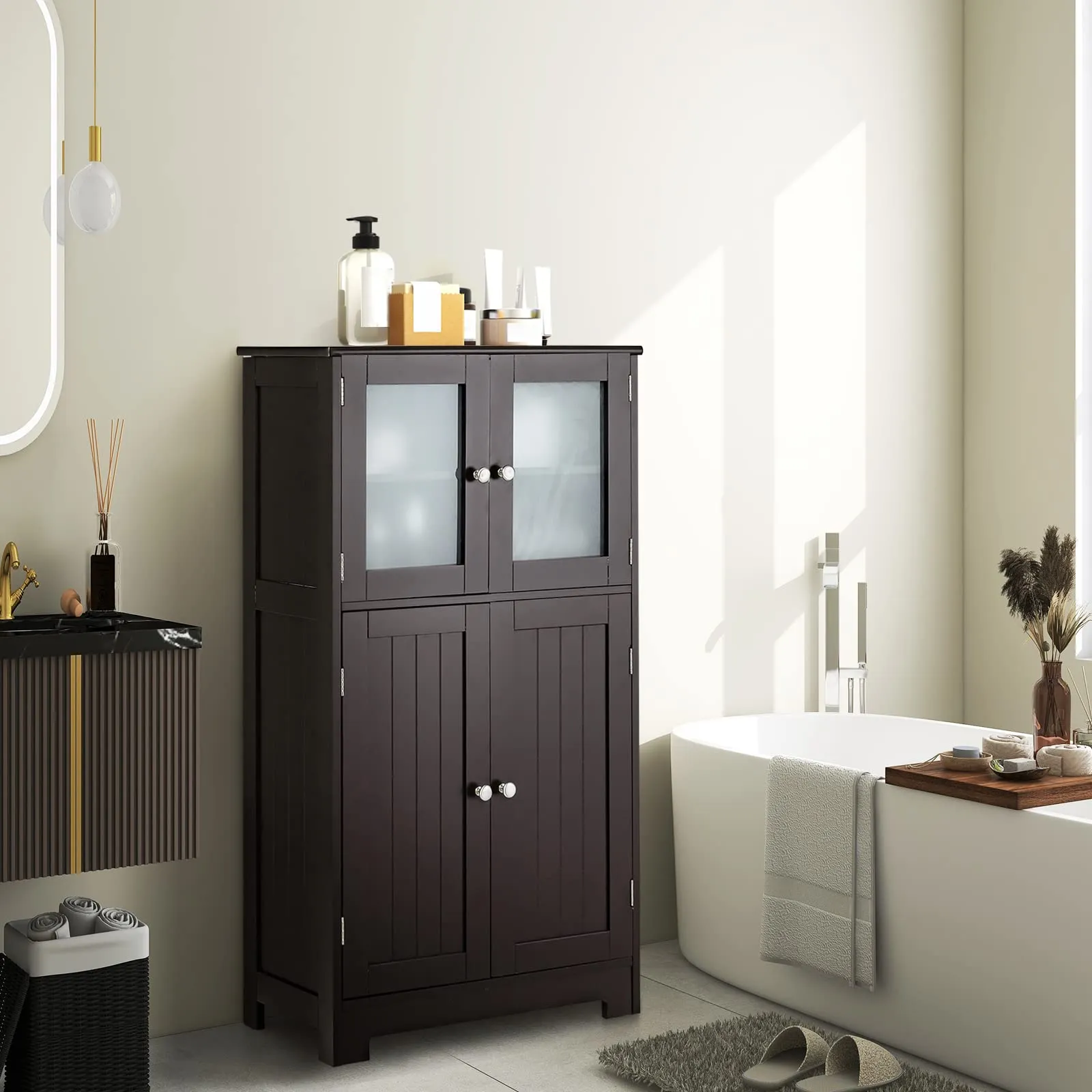 Giantex Storage Cabinet with Doors - Bathroom Floor Cabinet, Freestanding Tall Cabinet