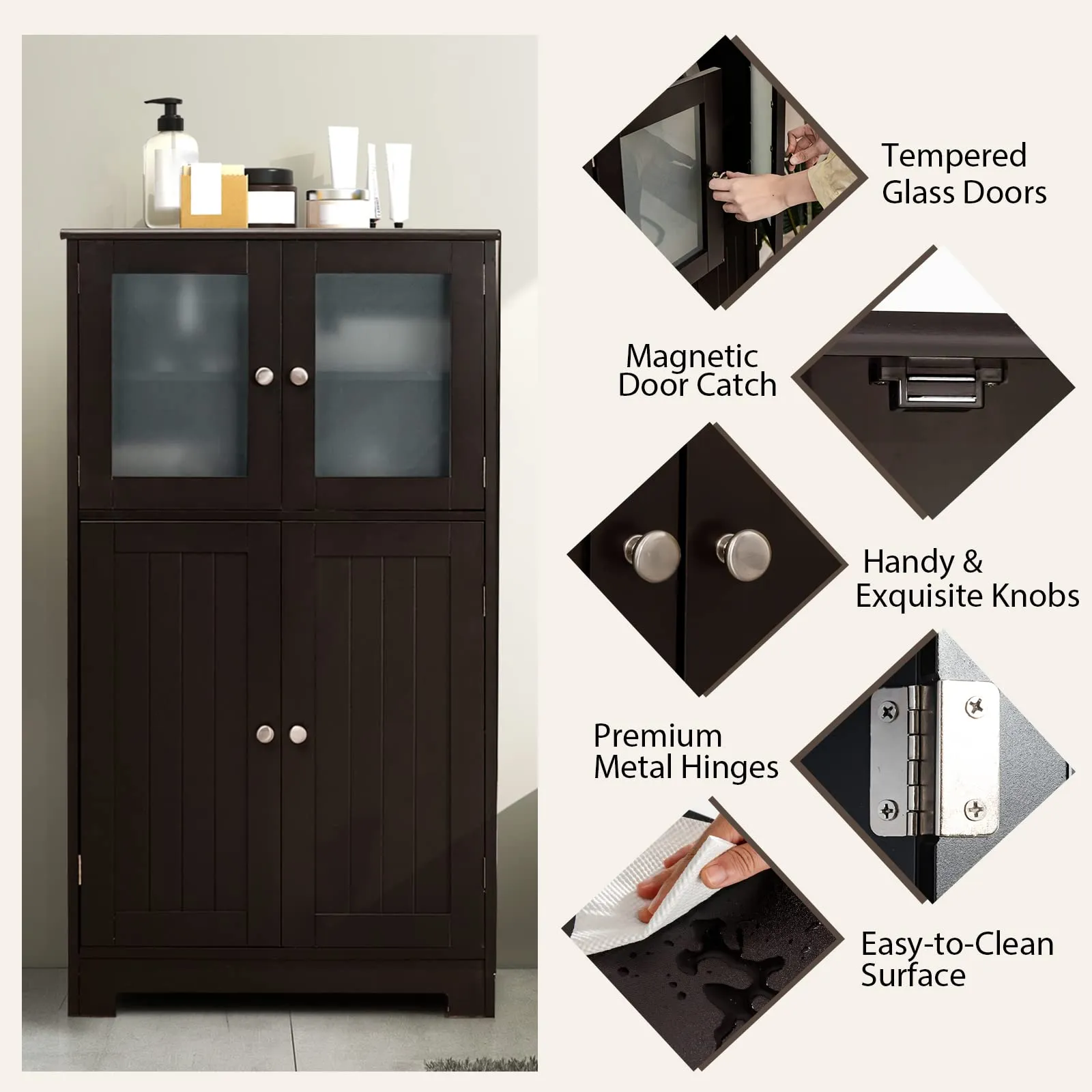 Giantex Storage Cabinet with Doors - Bathroom Floor Cabinet, Freestanding Tall Cabinet