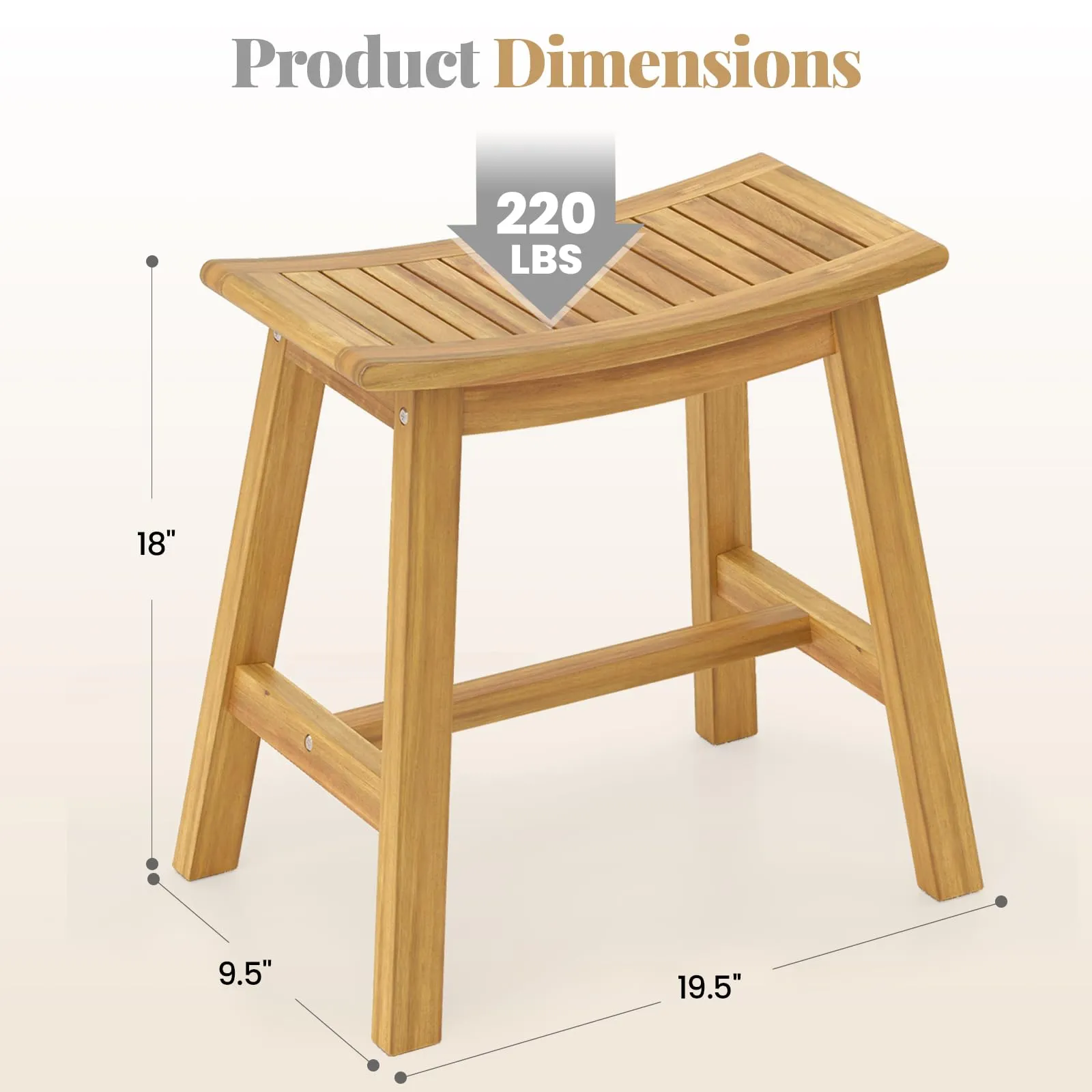 Giantex Teak Wood Shower Bench - Waterproof Shower Stool with Curved Seat for Inside Shower, 19.5" x 9.5" x 18"