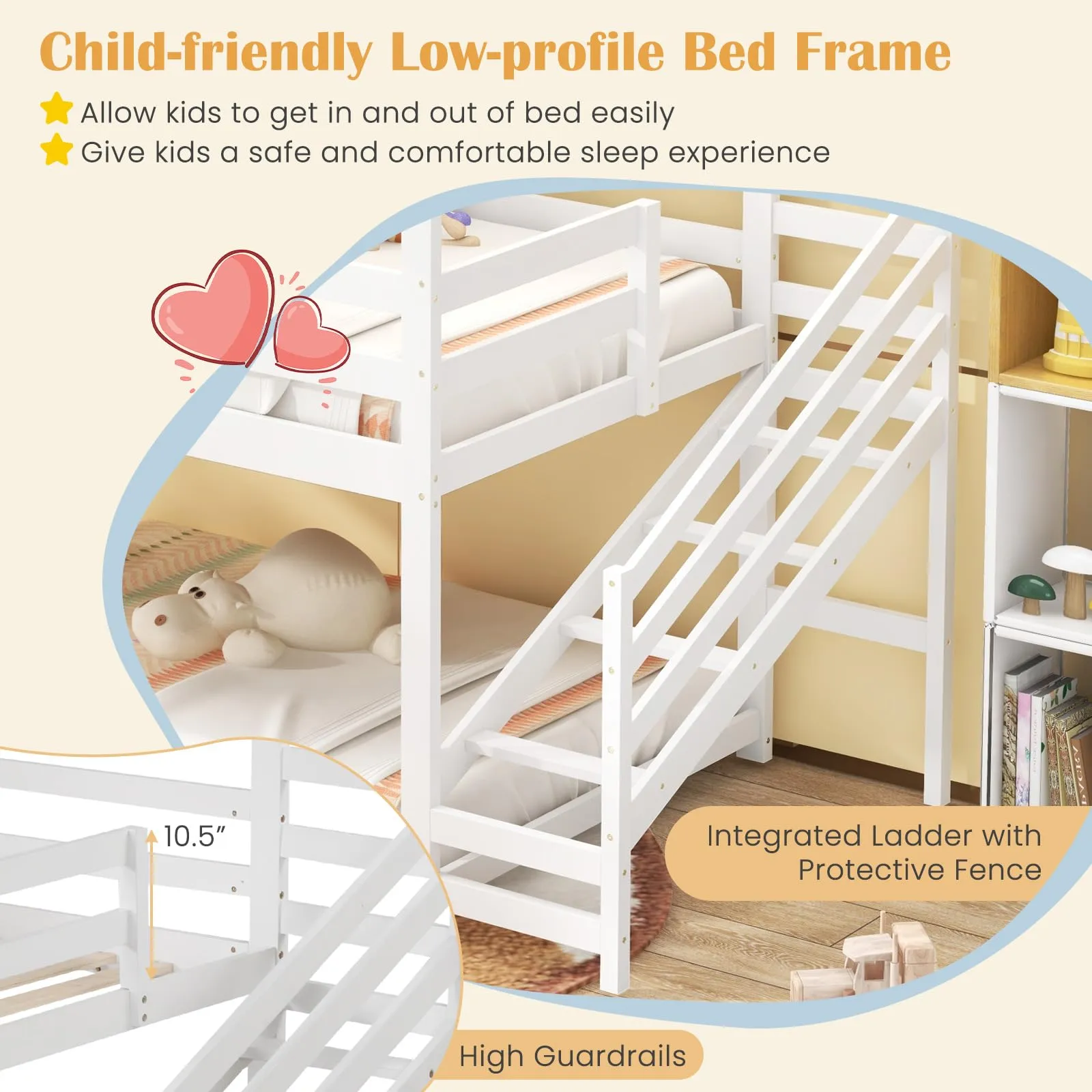 Giantex Twin Bunk Beds with Stairs, Floor House Bed with Roof & Window