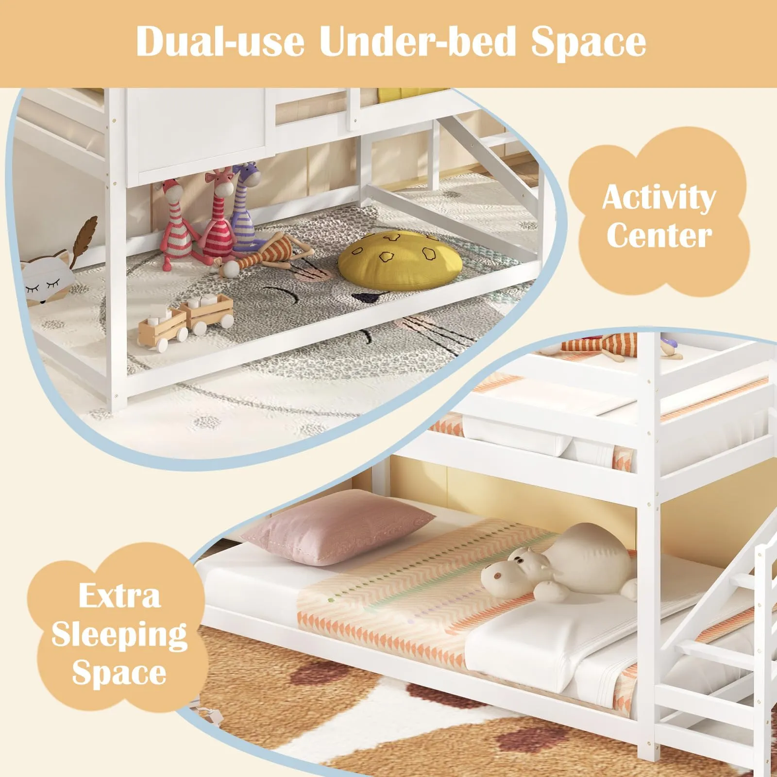 Giantex Twin Bunk Beds with Stairs, Floor House Bed with Roof & Window