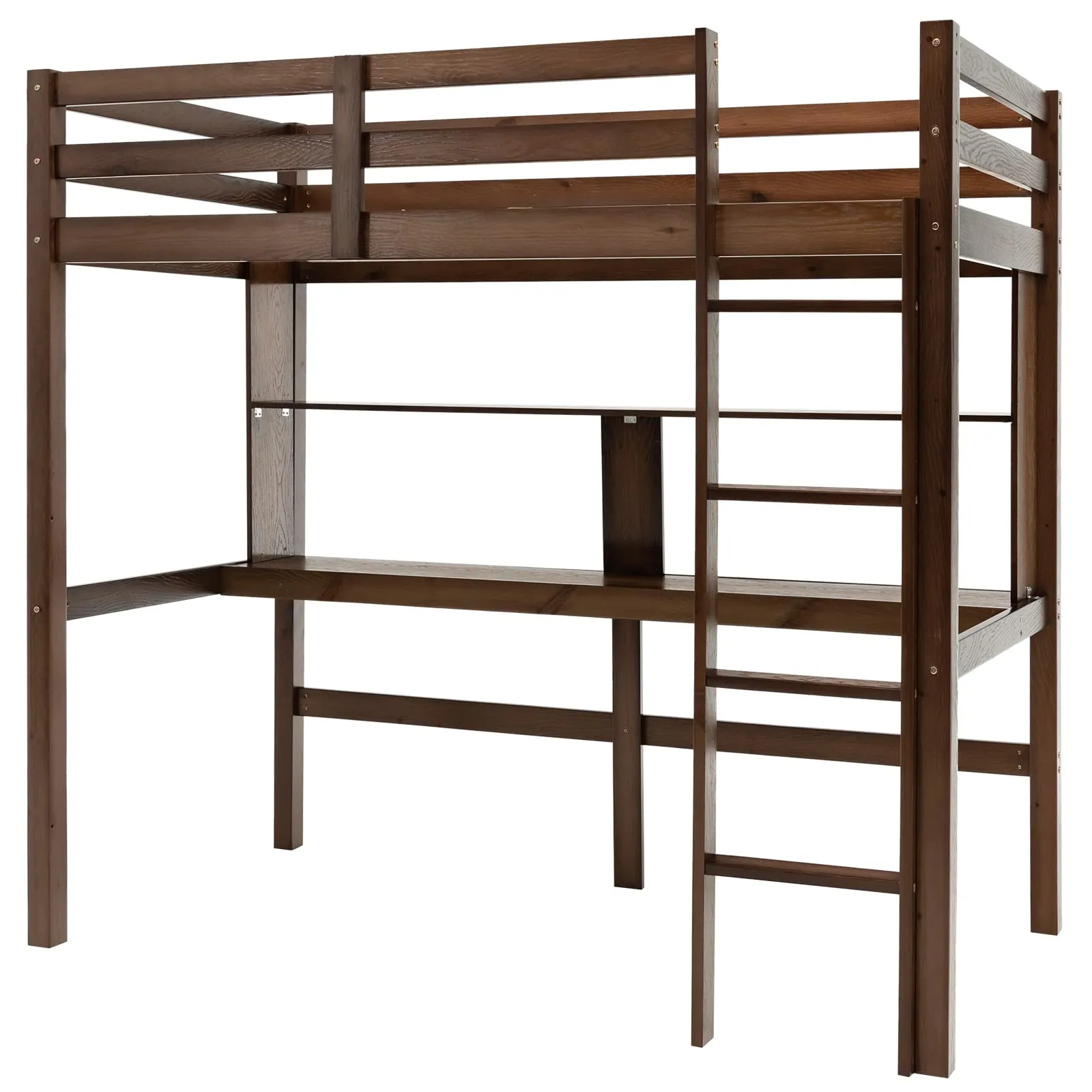 Giantex Twin Loft Bed with Desk and Bookshelf, Wooden Bed Frame with Safety Guardrail & Ladder bed frame, queen bed