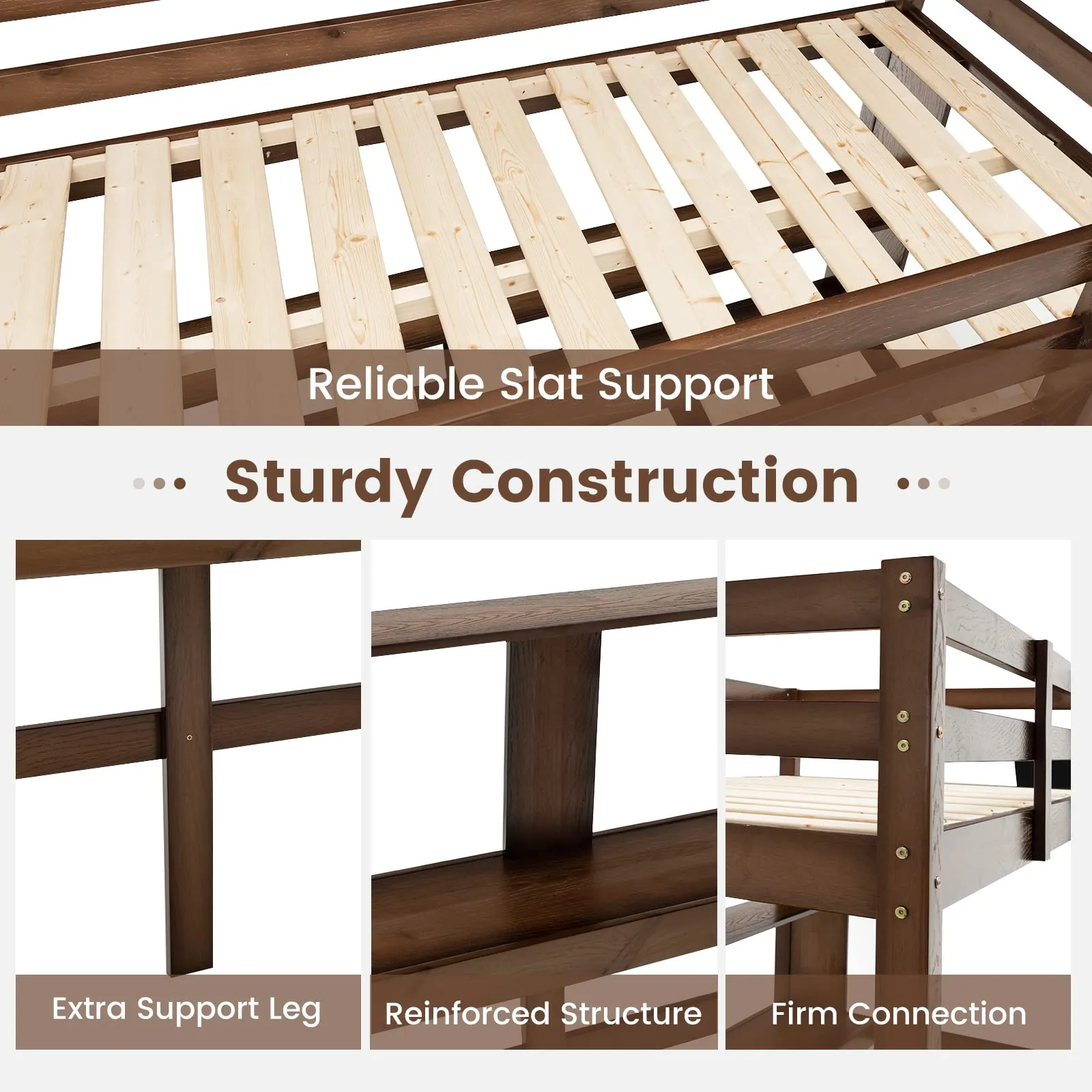 Giantex Twin Loft Bed with Desk and Bookshelf, Wooden Bed Frame with Safety Guardrail & Ladder