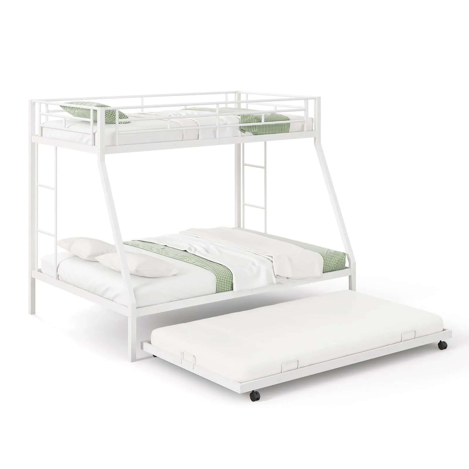 Giantex Twin Over Full Bunk Bed with Trundle, Heavy-Duty Metal Triple Bunk Beds