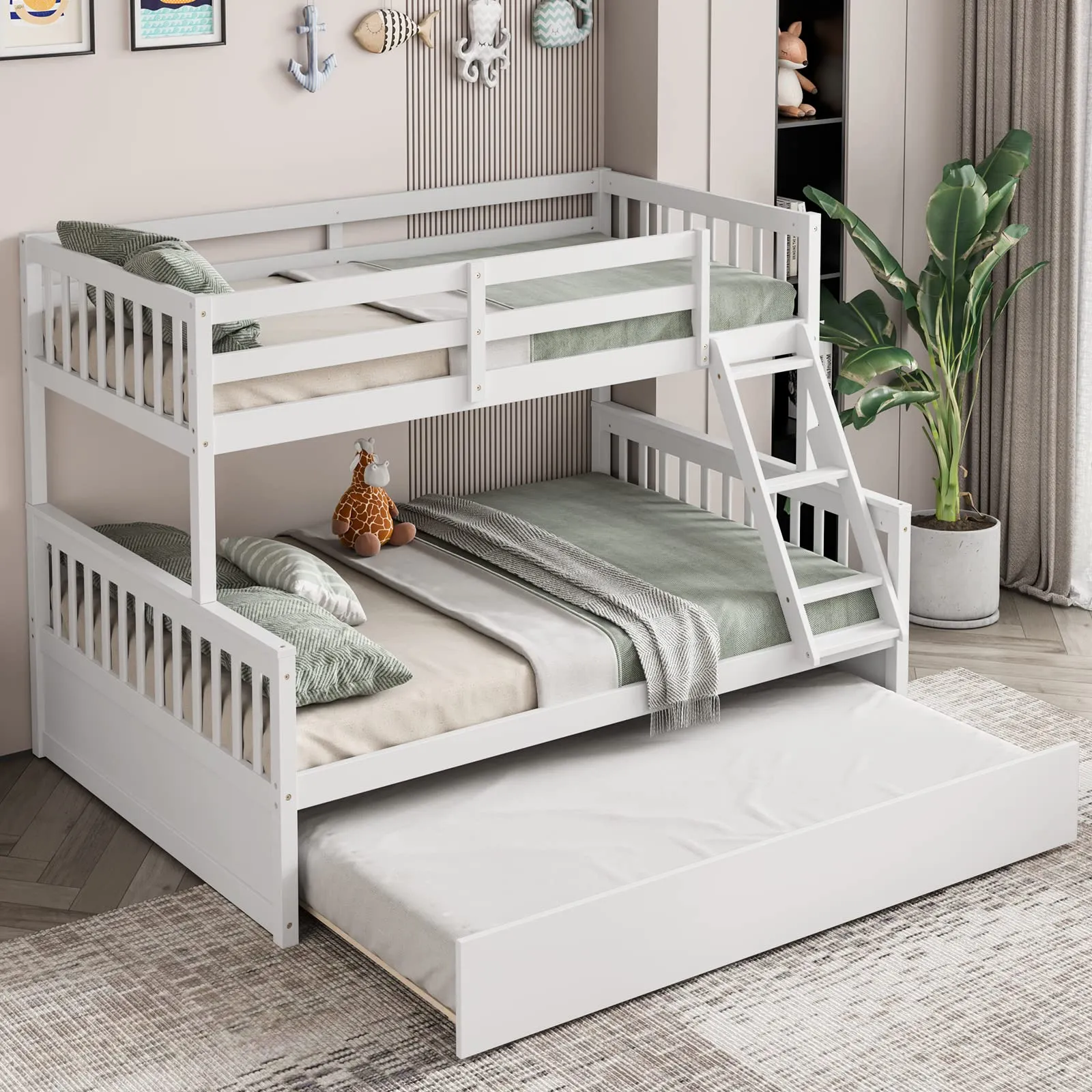 Giantex Twin Over Full Bunk Bed with Trundle
