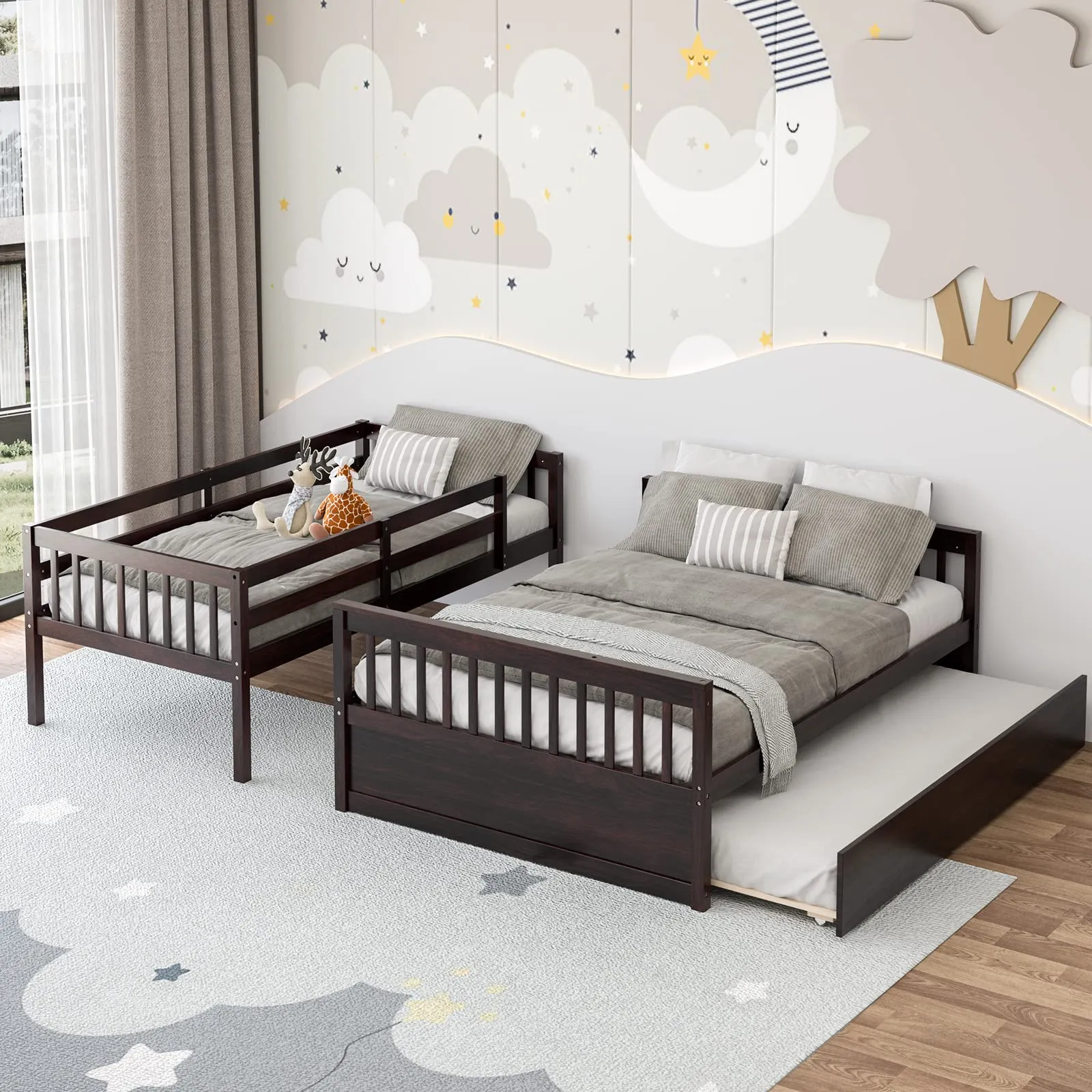 Giantex Twin Over Full Bunk Bed with Trundle