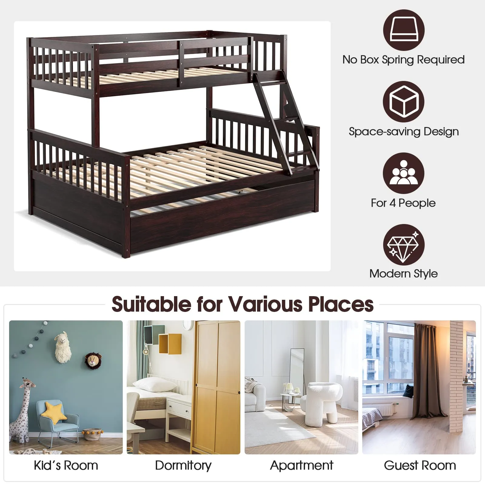Giantex Twin Over Full Bunk Bed with Trundle