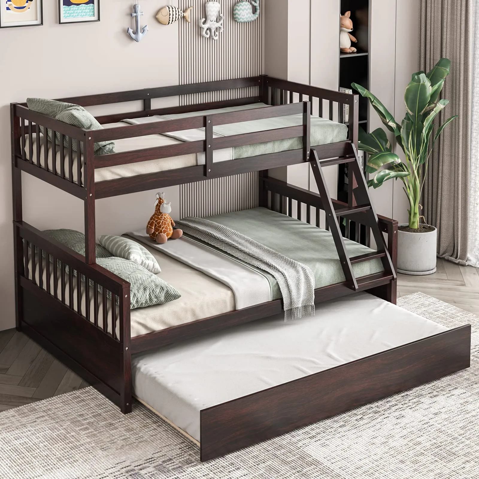 Giantex Twin Over Full Bunk Bed with Trundle