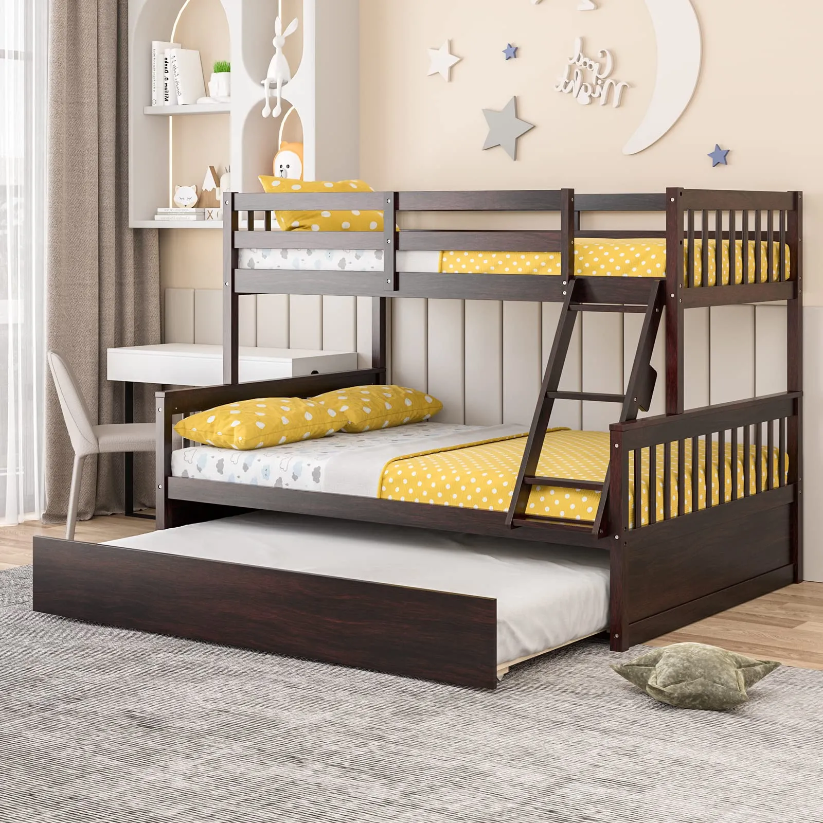 Giantex Twin Over Full Bunk Bed with Trundle
