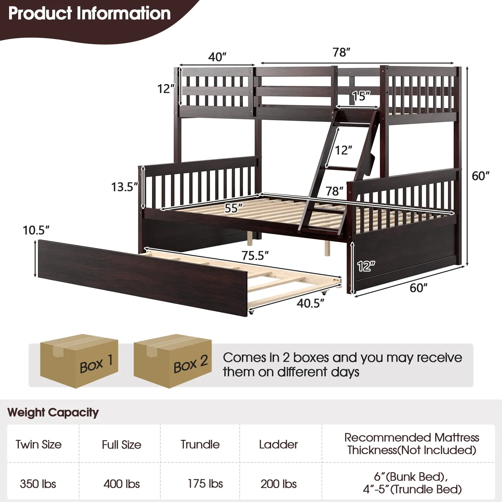 Giantex Twin Over Full Bunk Bed with Trundle