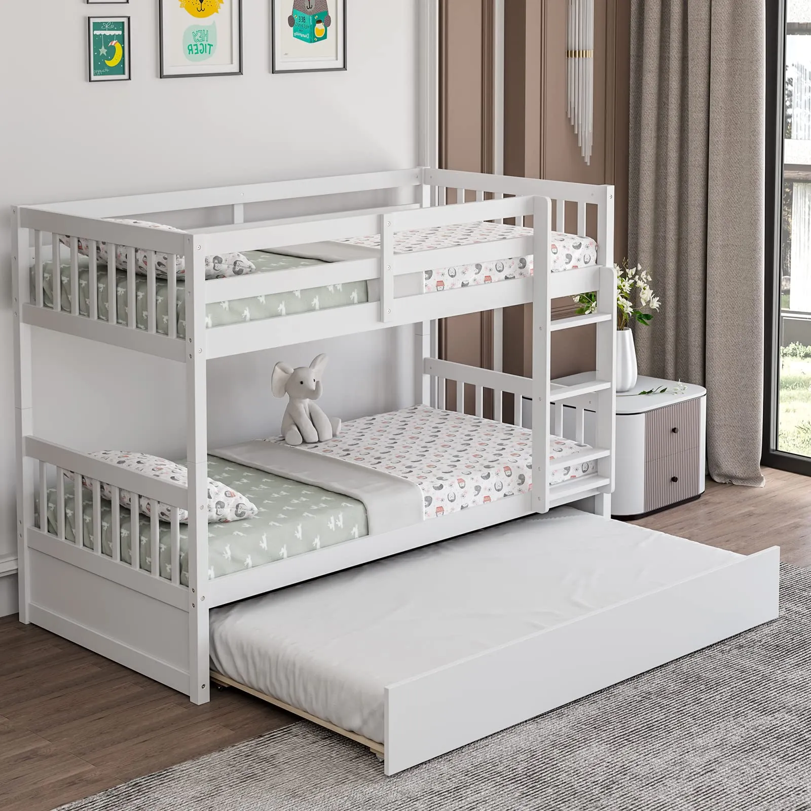 Giantex Twin Over Full Bunk Bed with Trundle