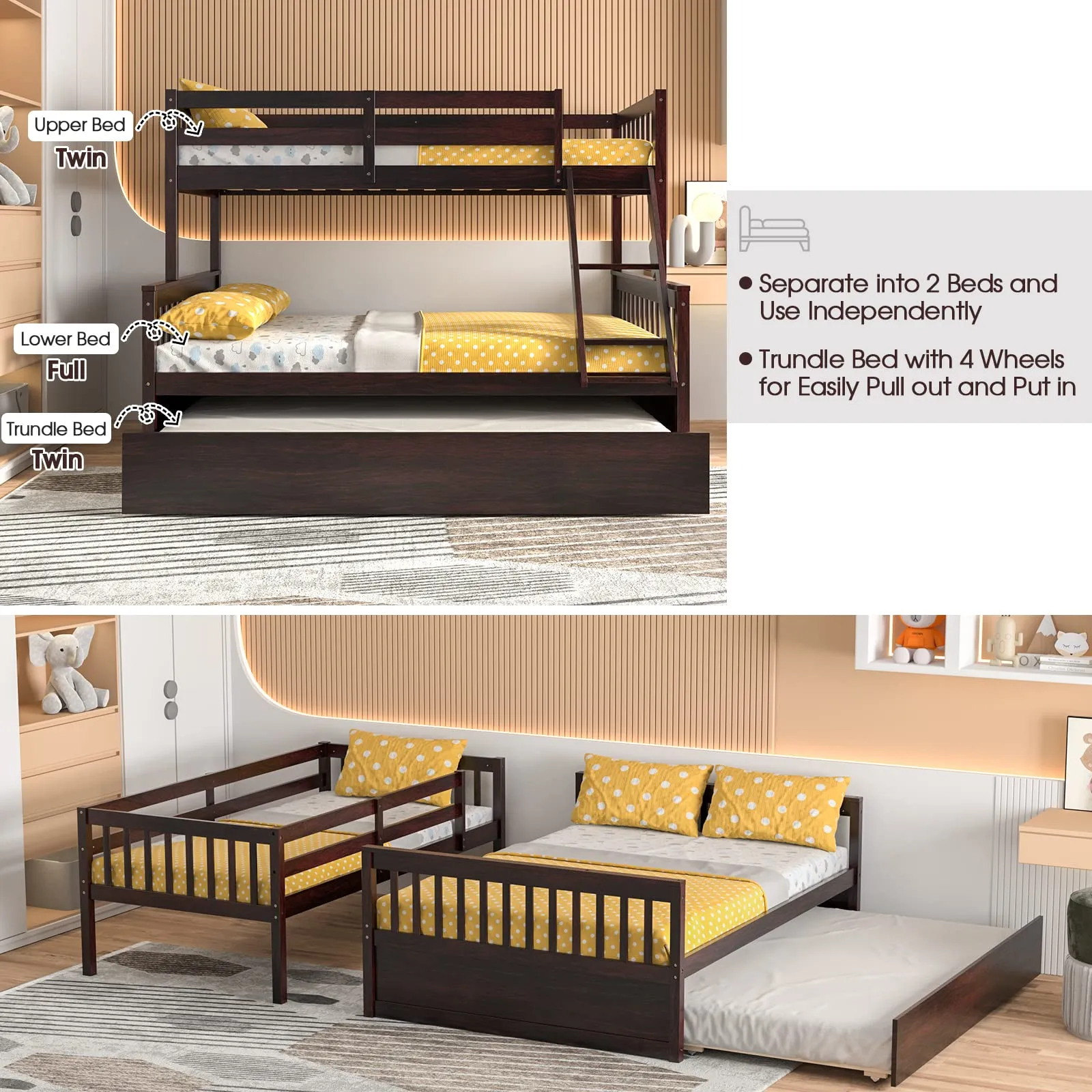 Giantex Twin Over Full Bunk Bed with Trundle