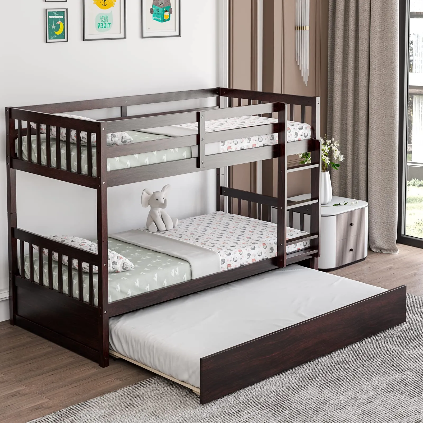 Giantex Twin Over Full Bunk Bed with Trundle