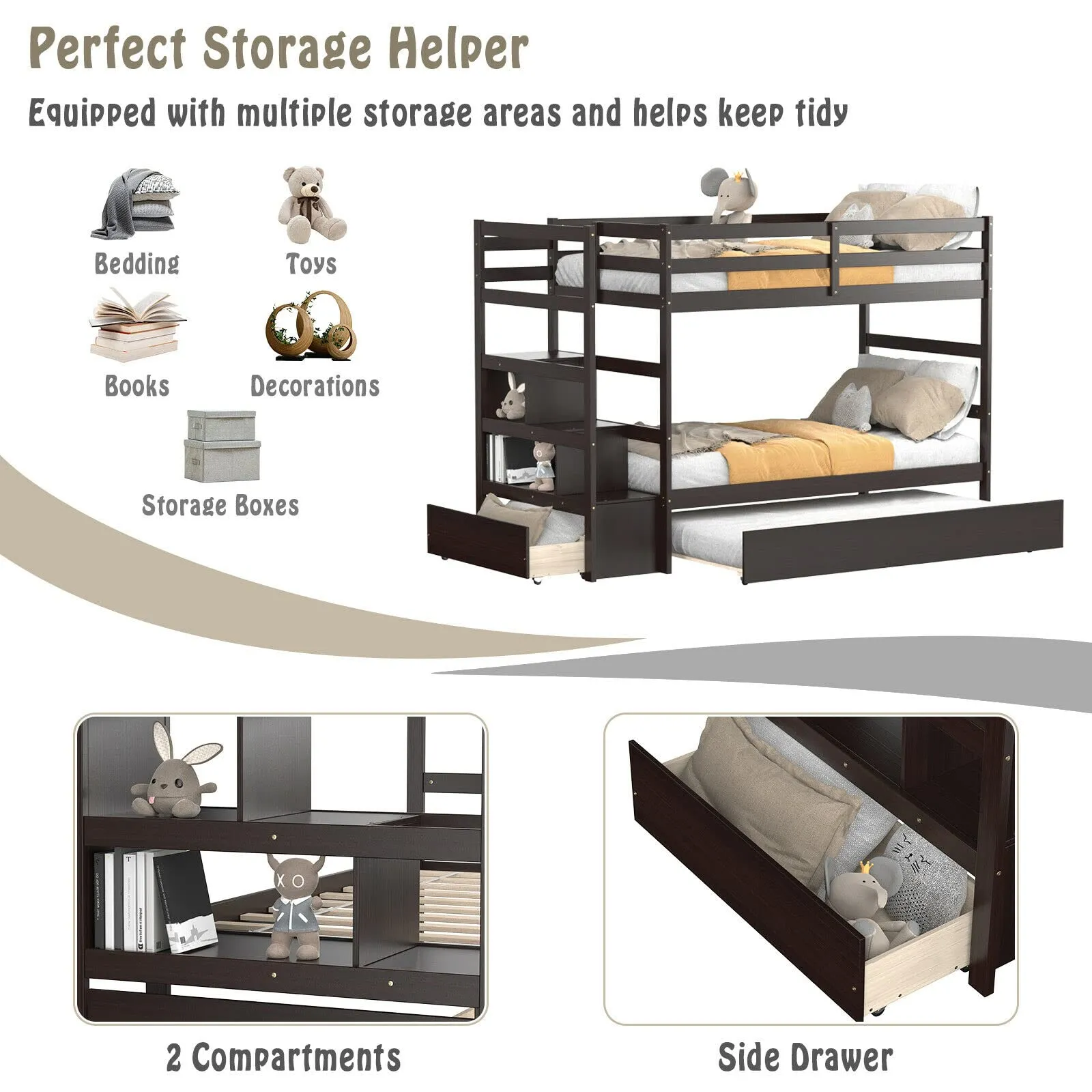 Giantex Twin-Over-Twin Bunk Bed with Trundle