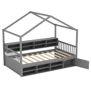 Giantex Twin Size House Bed with Storage, Wooden Montessori House Bed with 14 Storage Cubes bed frame, queen bed