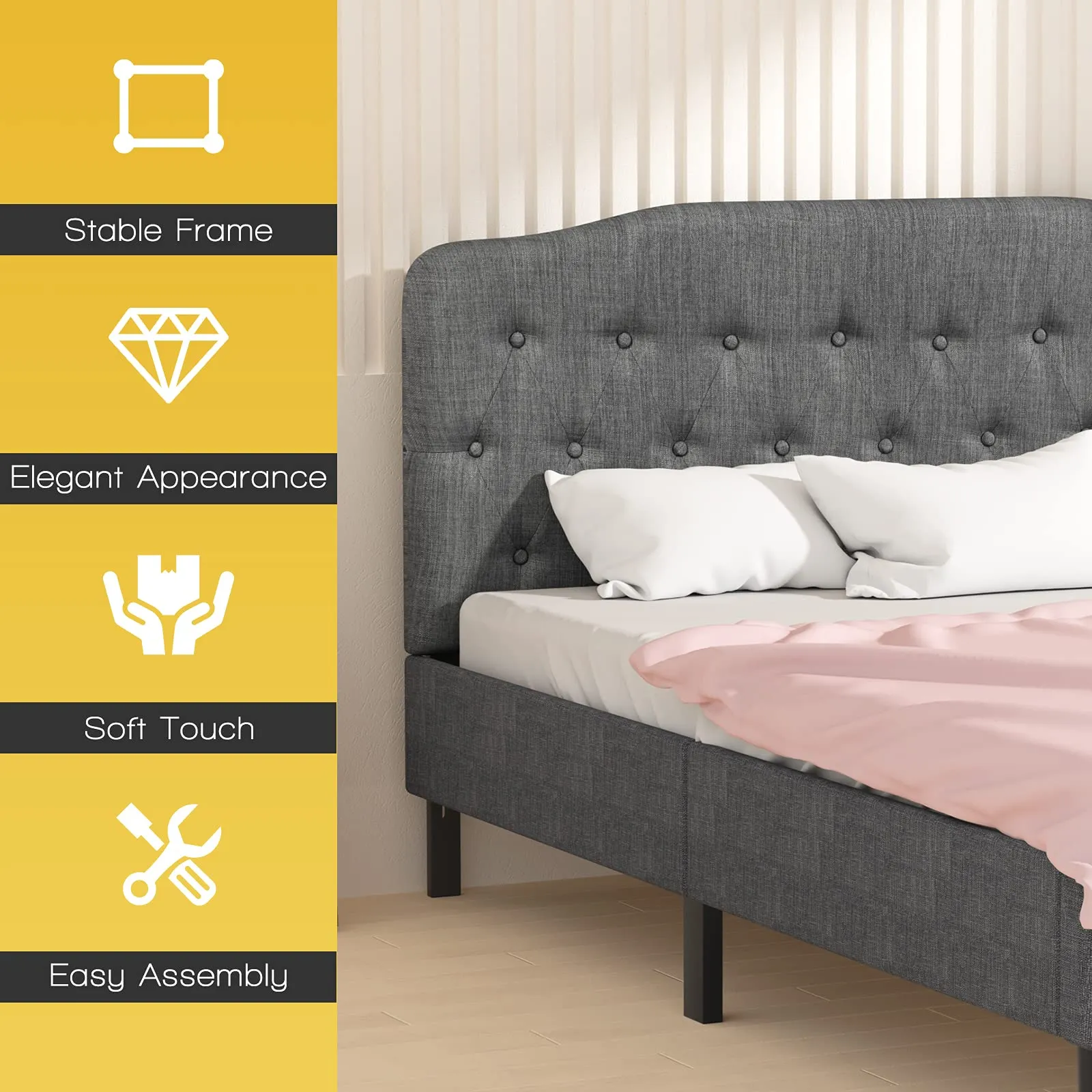 Giantex Upholstered Headboard, Button Tufted Headboard, Queen Size