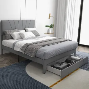 Giantex Upholstered Queen Bed Frame with Drawer, Modern Platform Bed with Storage & Adjustable Headboard bed frame, queen bed