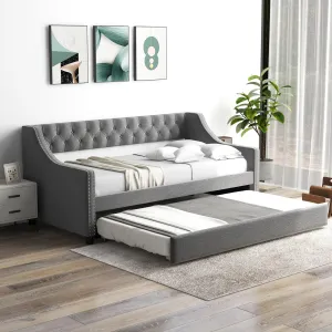 Giantex Upholstered Twin Daybed with Trundle bed frame, queen bed