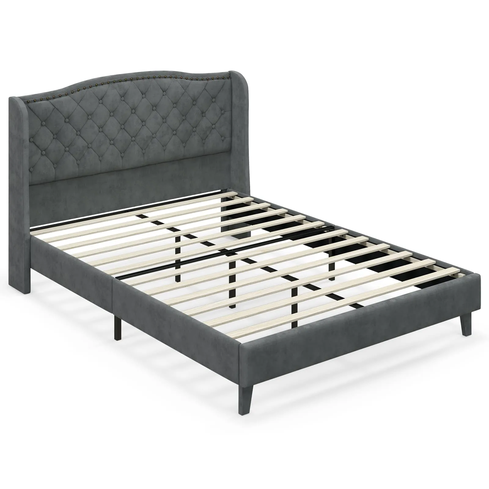 Giantex Velvet Upholstered Bed Frame bed frame, queen bed