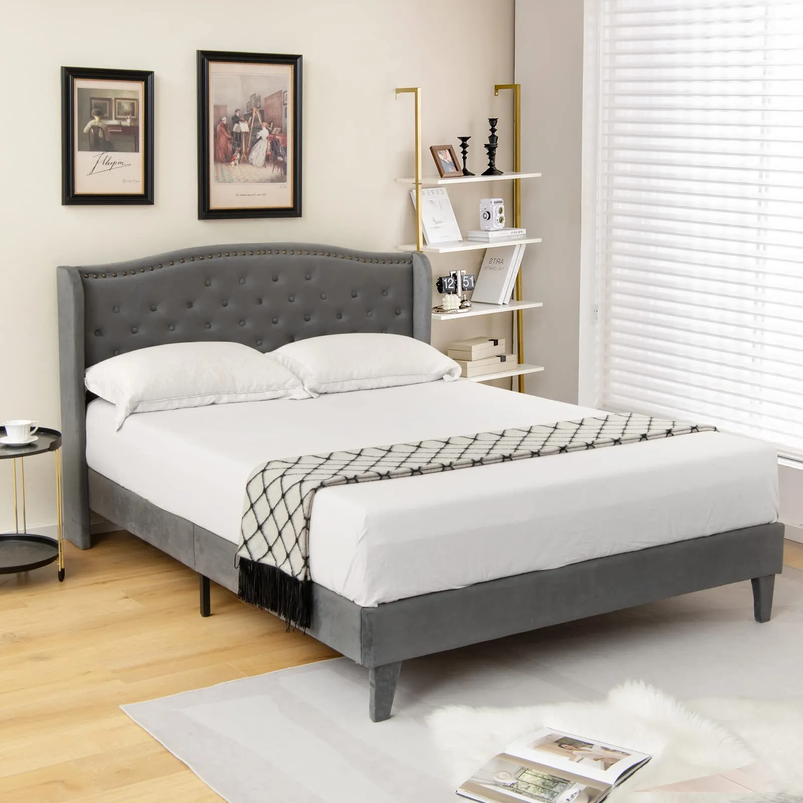 Giantex Velvet Upholstered Bed Frame
