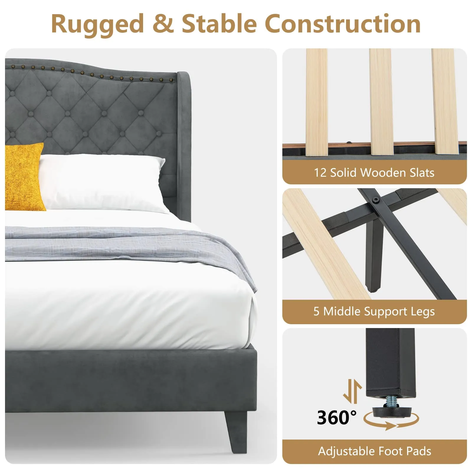 Giantex Velvet Upholstered Bed Frame