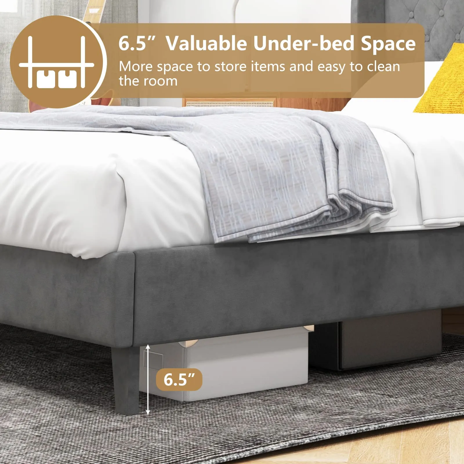 Giantex Velvet Upholstered Bed Frame