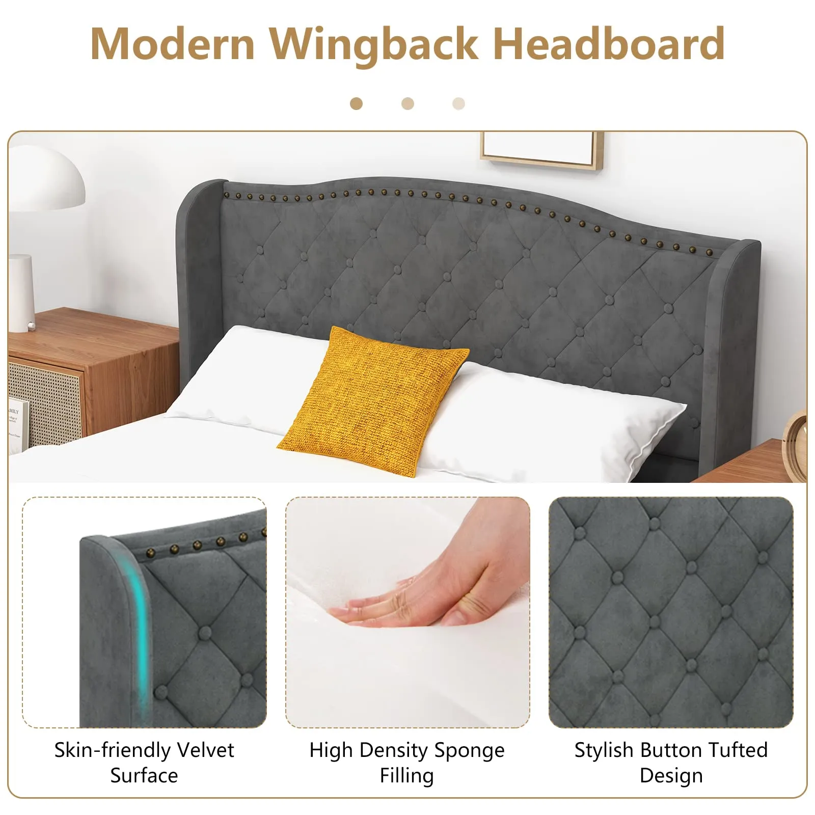 Giantex Velvet Upholstered Bed Frame