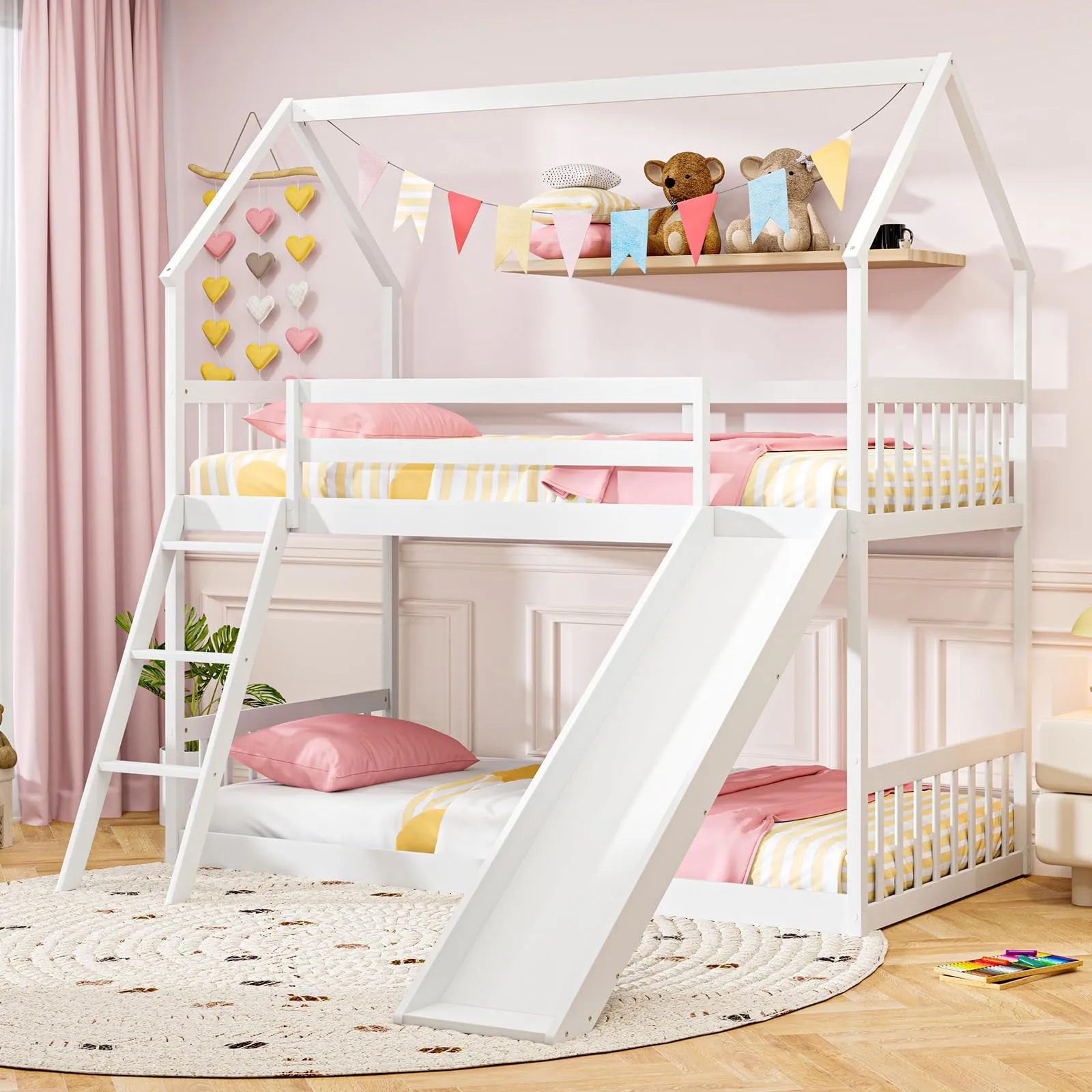 Giantex Wood Kids Bunk Bed with Slide & Ladder