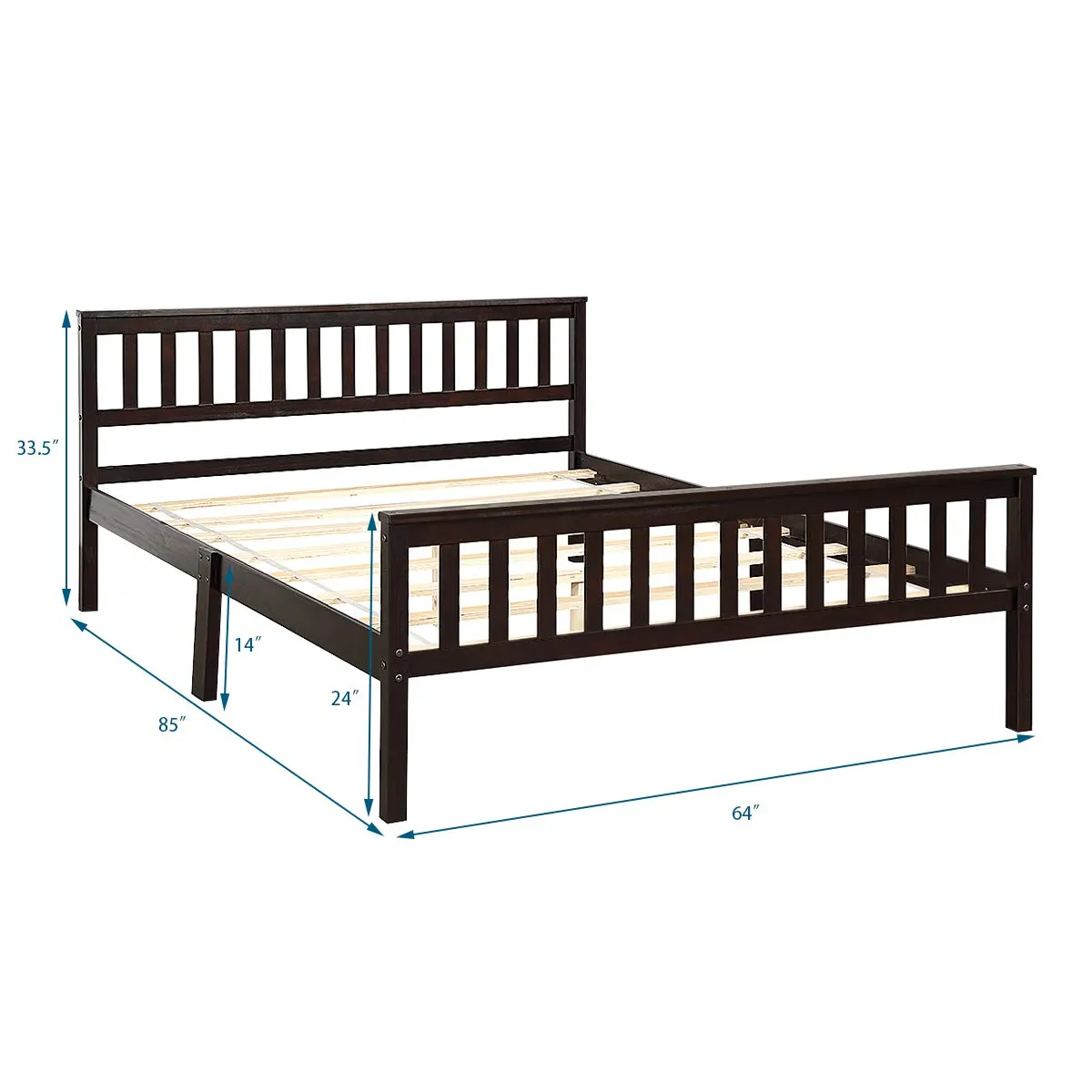 Giantex Wood Slats Great Support with Six Legs, No Box Spring Needed, Antique Espresso (Queen)
