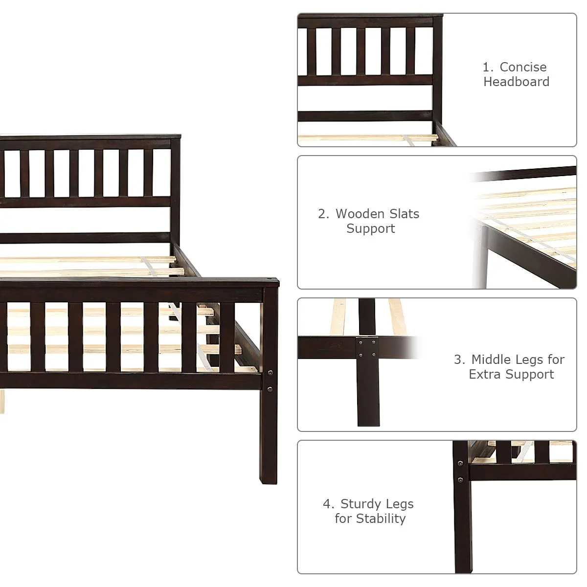 Giantex Wood Slats Great Support with Six Legs, No Box Spring Needed, Antique Espresso (Queen)