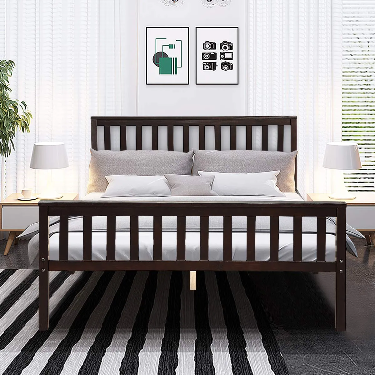 Giantex Wood Slats Great Support with Six Legs, No Box Spring Needed, Antique Espresso (Queen)